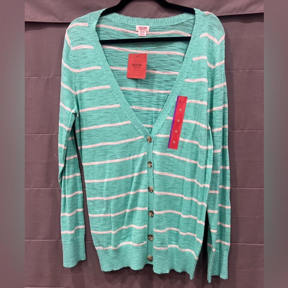 Mossimo Supply Co. Teal and White Striped Cardigan